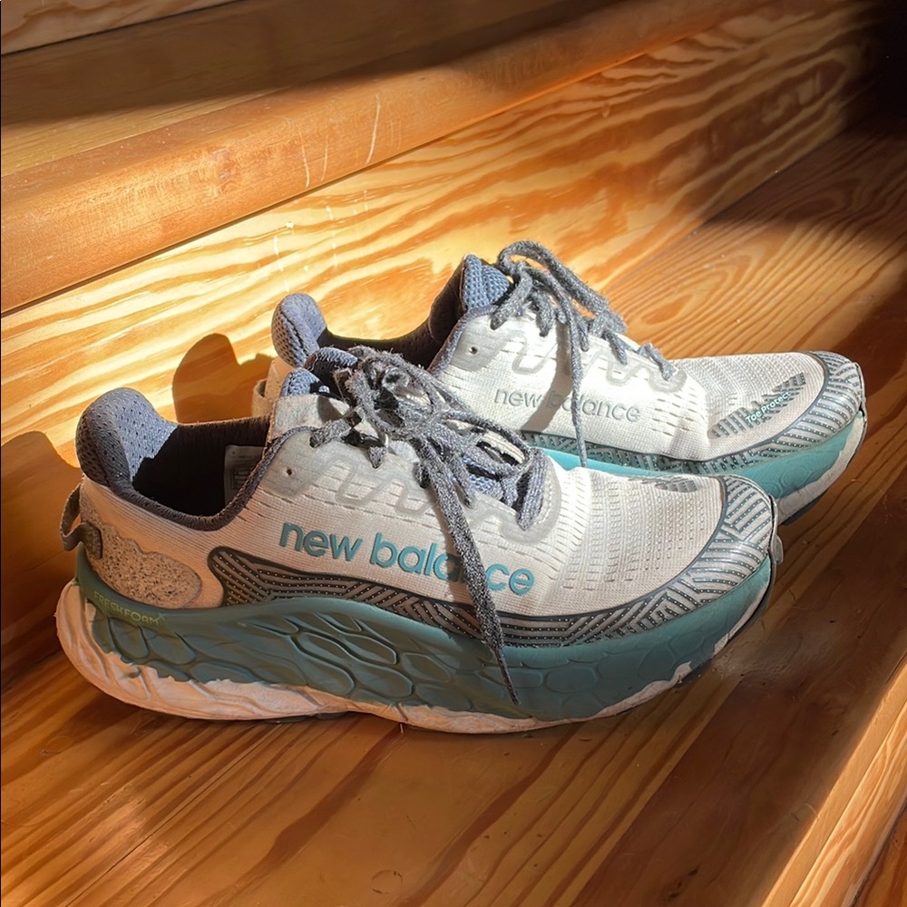 New Balance White and Blue Sneakers